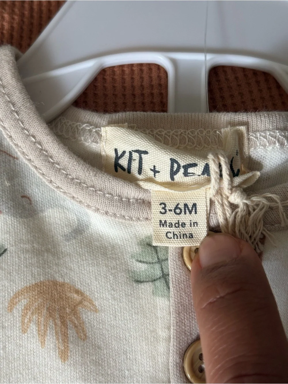 Kit+pearls Cream Safari Print Bodysuit & Rust Waffle Pants Set